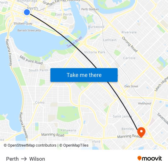 Perth to Wilson map