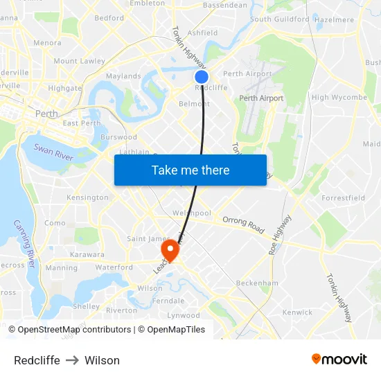 Redcliffe to Wilson map