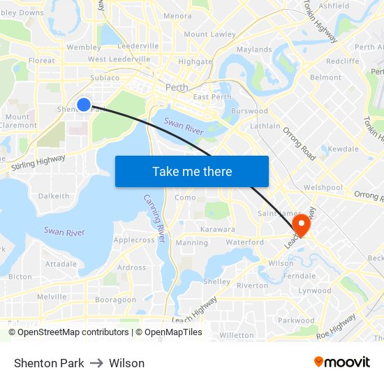 Shenton Park to Wilson map