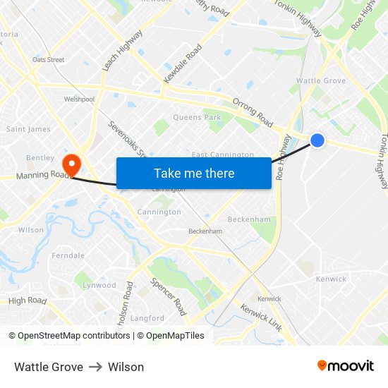 Wattle Grove to Wilson map
