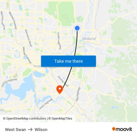 West Swan to Wilson map