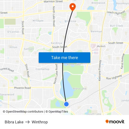 Bibra Lake to Winthrop map