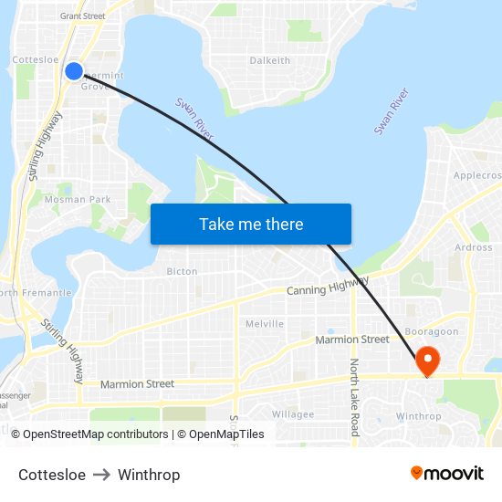 Cottesloe to Winthrop map