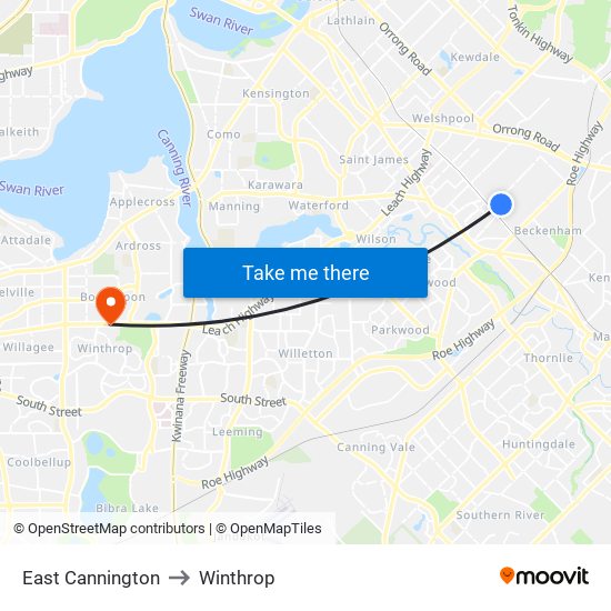 East Cannington to Winthrop map