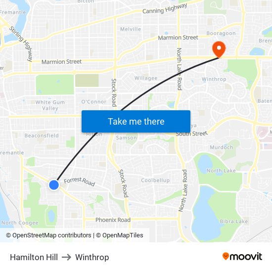 Hamilton Hill to Winthrop map