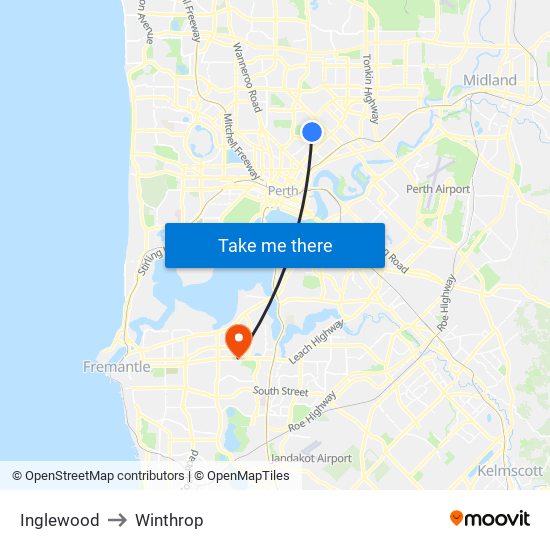 Inglewood to Winthrop map