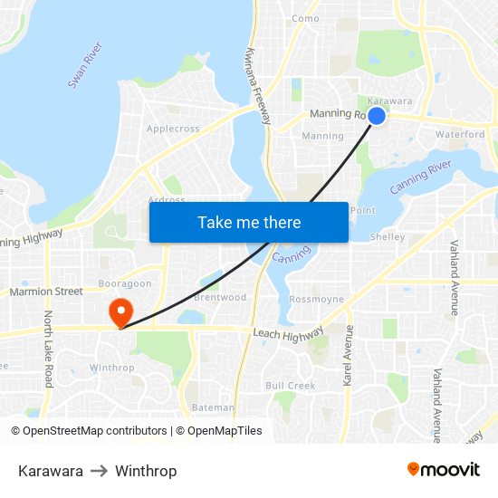 Karawara to Winthrop map