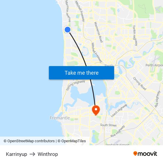 Karrinyup to Winthrop map