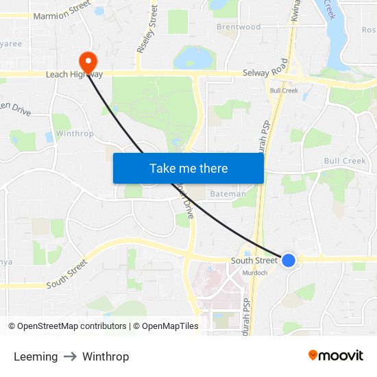 Leeming to Winthrop map