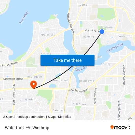 Waterford to Winthrop map