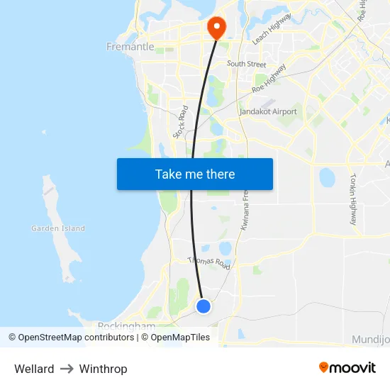 Wellard to Winthrop map