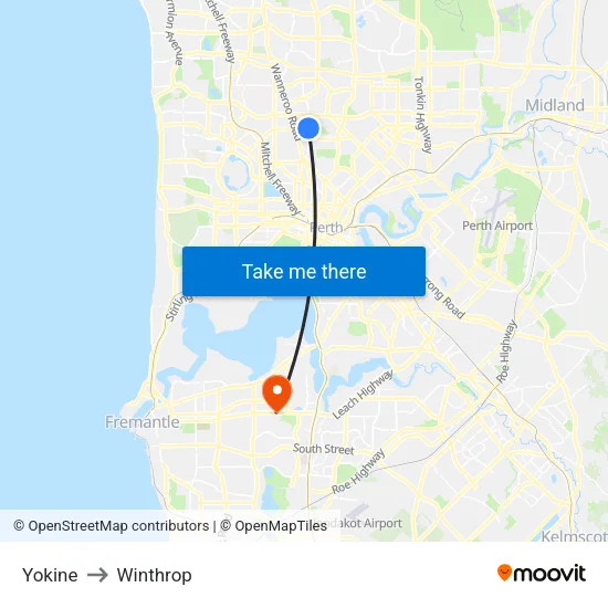 Yokine to Winthrop map