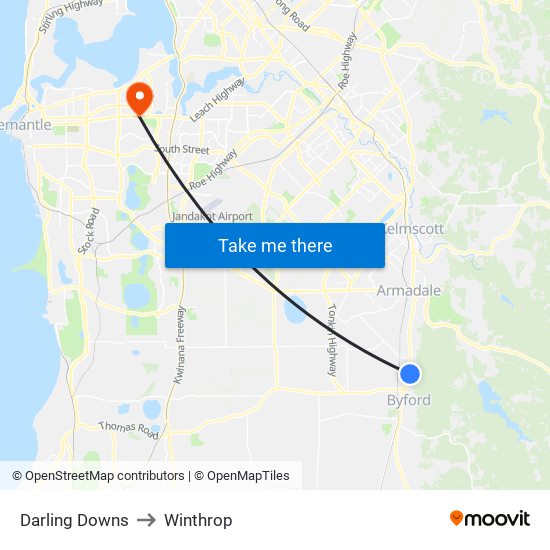 Darling Downs to Winthrop map