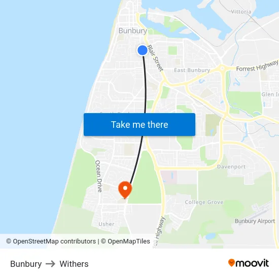 Bunbury to Withers map
