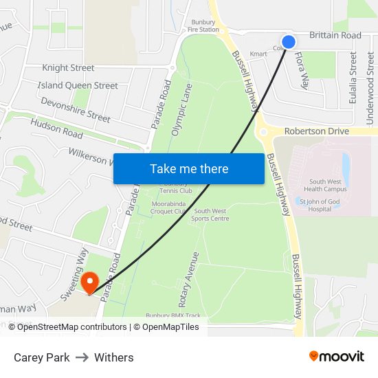 Carey Park to Withers map