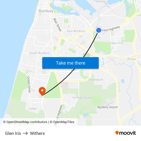 Glen Iris to Withers map