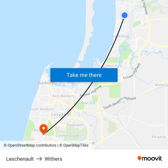 Leschenault to Withers map