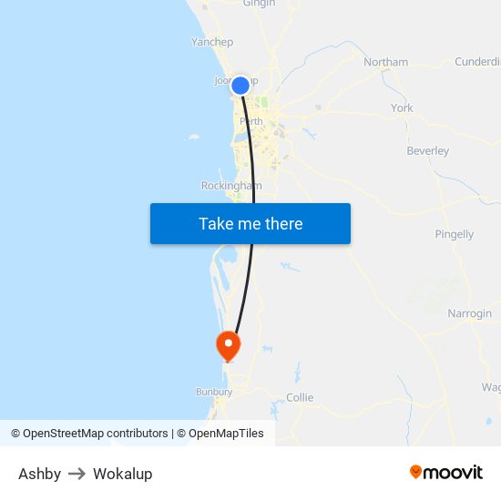 Ashby to Wokalup map