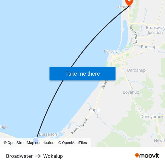 Broadwater to Wokalup map