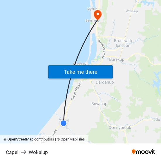 Capel to Wokalup map