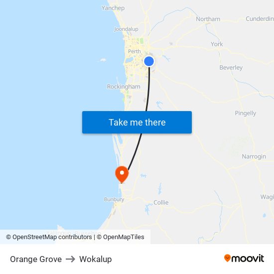 Orange Grove to Wokalup map