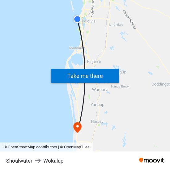 Shoalwater to Wokalup map