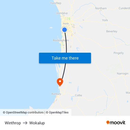 Winthrop to Wokalup map