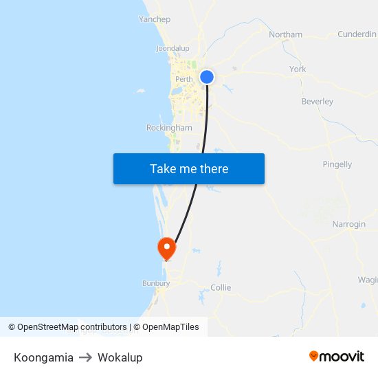 Koongamia to Wokalup map