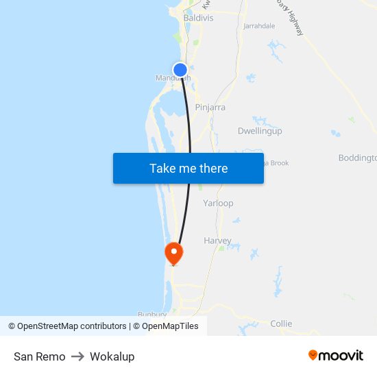 San Remo to Wokalup map