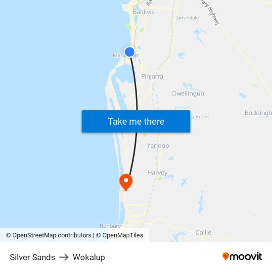 Silver Sands to Wokalup map