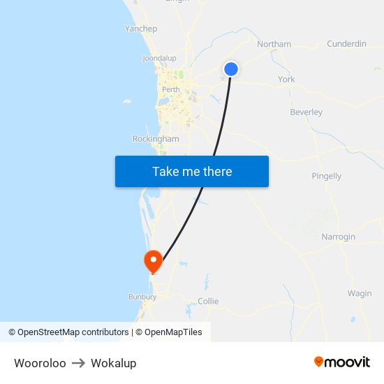 Wooroloo to Wokalup map