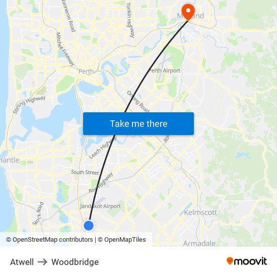 Atwell to Woodbridge map