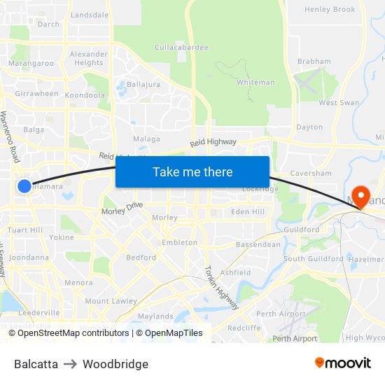 Balcatta to Woodbridge map