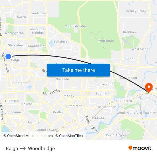 Balga to Woodbridge map