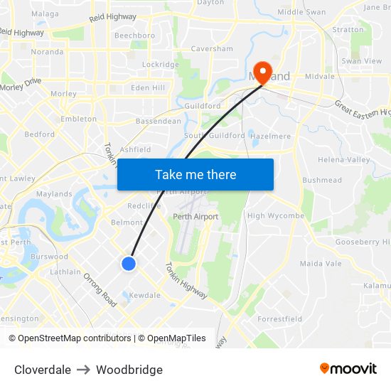 Cloverdale to Woodbridge map