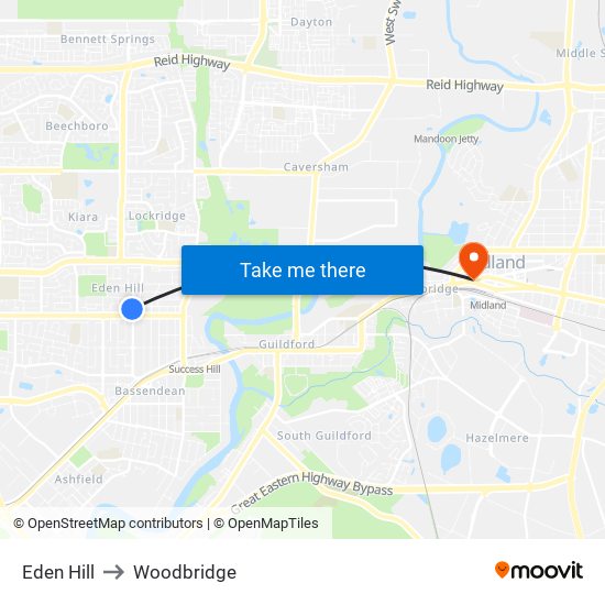 Eden Hill to Woodbridge map