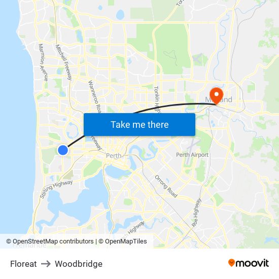 Floreat to Woodbridge map