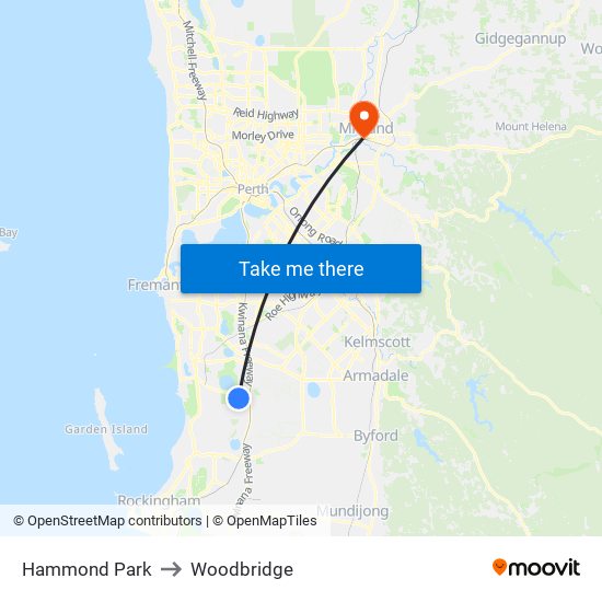 Hammond Park to Woodbridge map