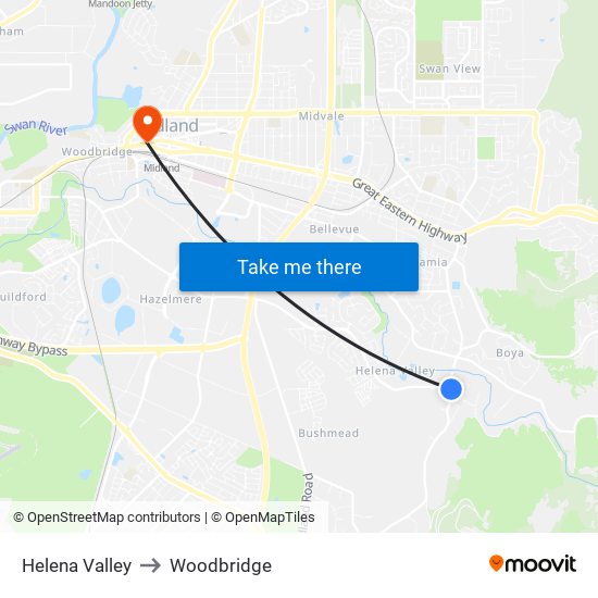 Helena Valley to Woodbridge map