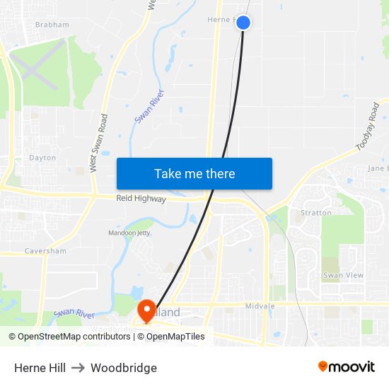 Herne Hill to Woodbridge map