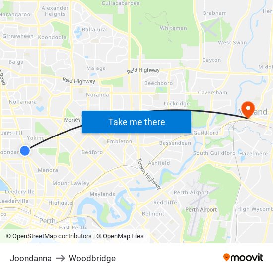 Joondanna to Woodbridge map