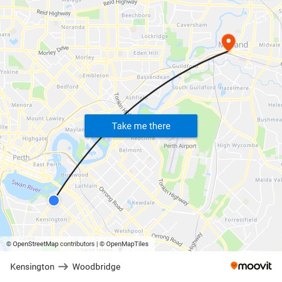 Kensington to Woodbridge map