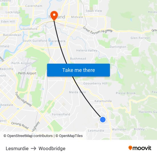 Lesmurdie to Woodbridge map