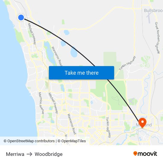 Merriwa to Woodbridge map