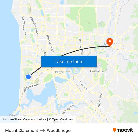 Mount Claremont to Woodbridge map