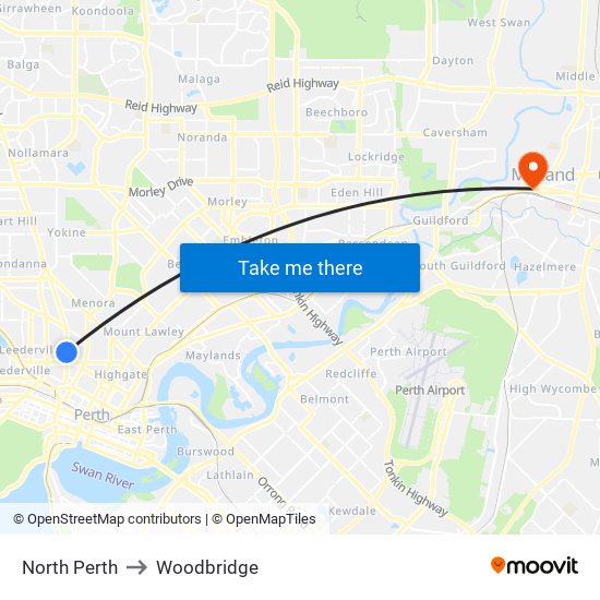 North Perth to Woodbridge map