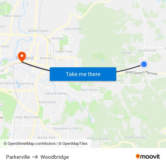 Parkerville to Woodbridge map