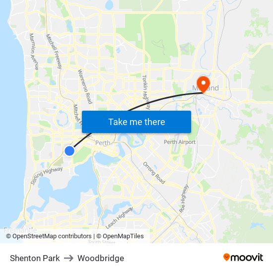 Shenton Park to Woodbridge map