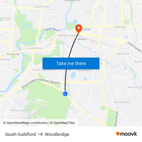 South Guildford to Woodbridge map