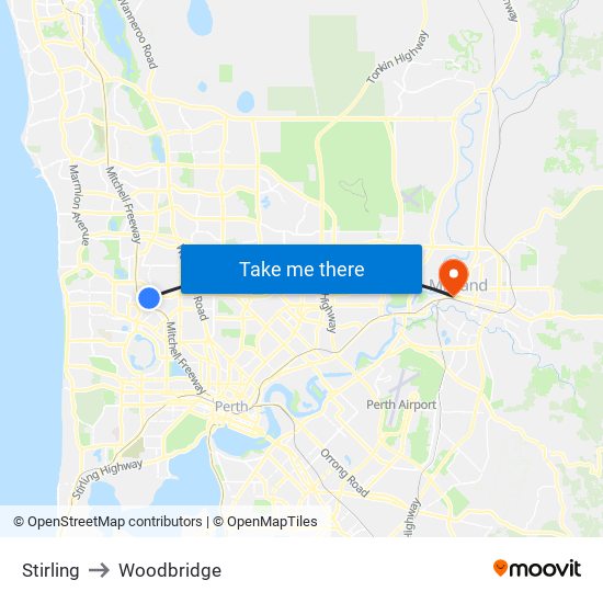 Stirling to Woodbridge map